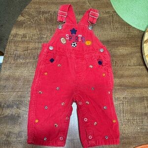 Red Sports-Themed Kids Red Denim Overalls 6/9 months